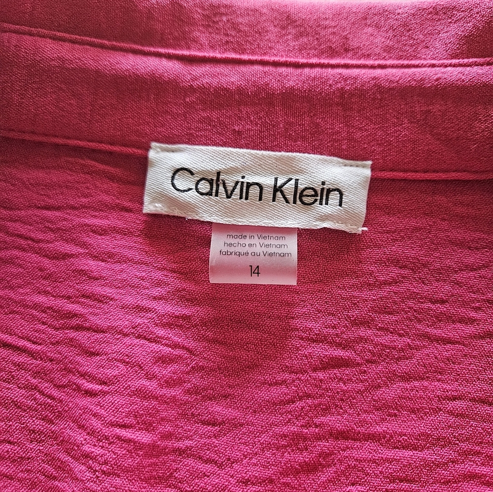Calvin Klein Hibiscus Pink Sleeveless Button-Down Midi Dress Size 14 NWT - Picture 2 of 15